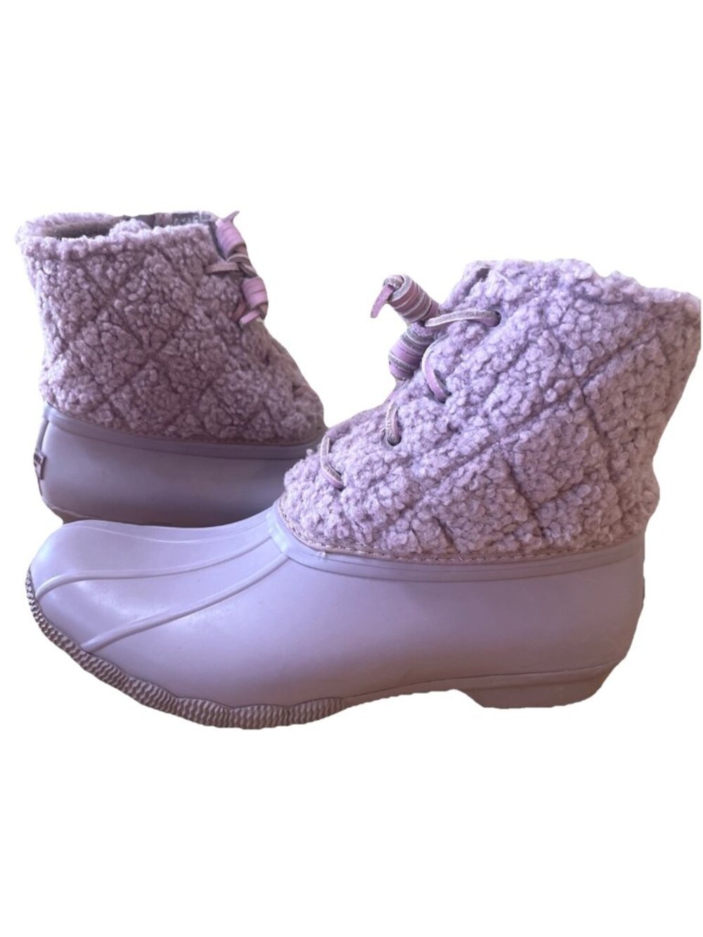 SPERRY Quilted Saltwater Sherpa Duck Boot Wool Waterproof Snow Sz 7.5 Lavender
